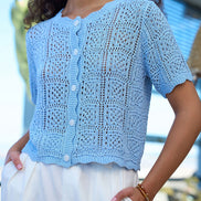 Yumi Blue Crochet Short Sleeve Cardigan