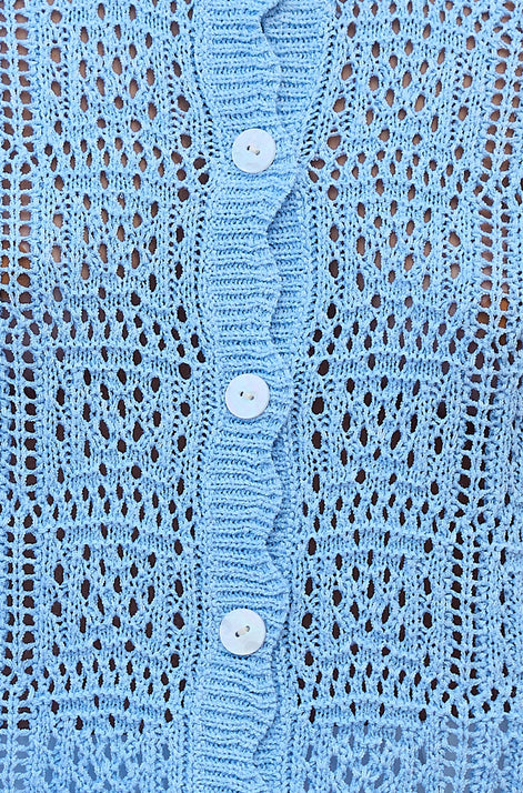 Yumi Blue Crochet Short Sleeve Cardigan