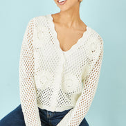 Yumi White Flower Crochet Cardigan