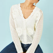 Yumi White Flower Crochet Cardigan