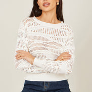Yumi White Wave Pointelle Knitted Jumper