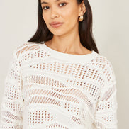 Yumi White Wave Pointelle Knitted Jumper