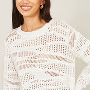 Yumi White Wave Pointelle Knitted Jumper