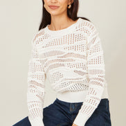 Yumi White Wave Pointelle Knitted Jumper