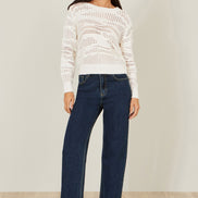 Yumi White Wave Pointelle Knitted Jumper