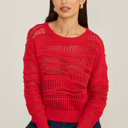 Yumi Red Wave Pointelle Knitted Jumper
