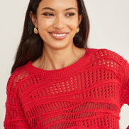 Yumi Red Wave Pointelle Knitted Jumper