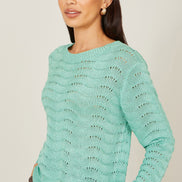 Yumi Aqua Wave Metallic Thread Relaxed Jumper