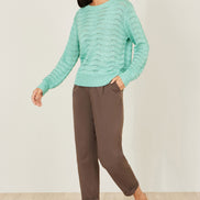 Yumi Aqua Wave Metallic Thread Relaxed Jumper