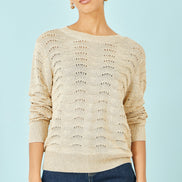 Yumi Beige Wave Metallic Thread Relaxed Jumper