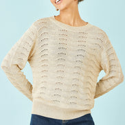 Yumi Beige Wave Metallic Thread Relaxed Jumper