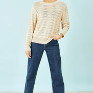 Yumi Beige Wave Metallic Thread Relaxed Jumper