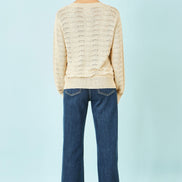 Yumi Beige Wave Metallic Thread Relaxed Jumper