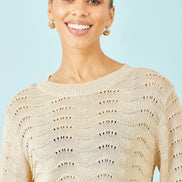 Yumi Beige Wave Metallic Thread Relaxed Jumper