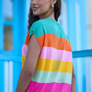Yumi Multicolour Block Stripe Relaxed Knitted Top