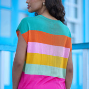 Yumi Multicolour Block Stripe Relaxed Knitted Top