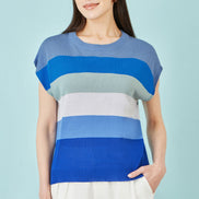 Yumi Blue Block Stripe Relaxed Knitted Top