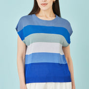 Yumi Blue Block Stripe Relaxed Knitted Top