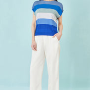 Yumi Blue Block Stripe Relaxed Knitted Top