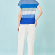 Yumi Blue Block Stripe Relaxed Knitted Top