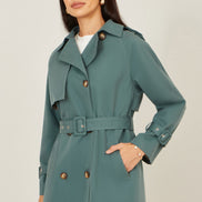 Yumi Blue Belted Trench Coat with Check Lining