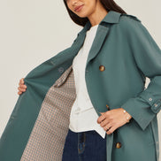 Yumi Blue Belted Trench Coat with Check Lining