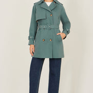 Yumi Blue Belted Trench Coat with Check Lining