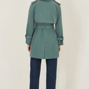Yumi Blue Belted Trench Coat with Check Lining