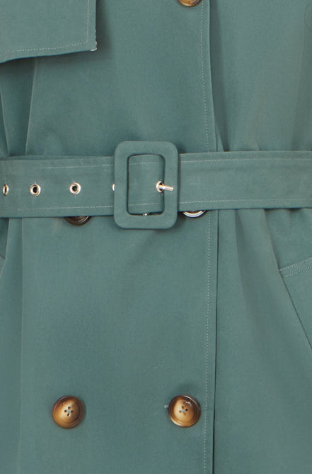 Yumi Blue Belted Trench Coat with Check Lining