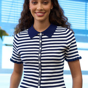 Yumi Navy Nautical Striped Knitted Top