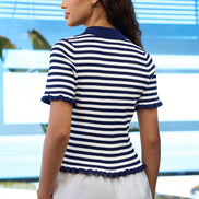 Yumi Navy Nautical Striped Knitted Top