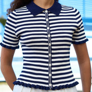 Yumi Navy Nautical Striped Knitted Top