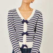 Yumi Multicolour Block Stripe Tie Front Cardigan