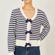 Yumi Multicolour Block Stripe Tie Front Cardigan