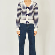 Yumi Multicolour Block Stripe Tie Front Cardigan