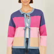 Yumi Multicolour Block Stripe Tie Front Cardigan