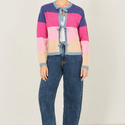 Yumi Multicolour Block Stripe Tie Front Cardigan