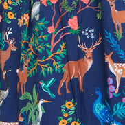 Yumi Navy Woodland Animal Print Cotton Midi Skater Dress
