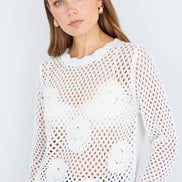 Yumi White Flower Crochet Jumper