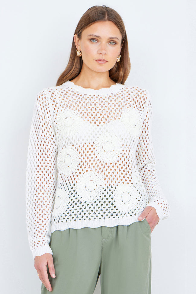 Yumi White Flower Crochet Jumper