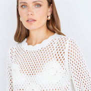 Yumi White Flower Crochet Jumper