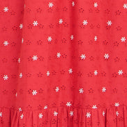 Yumi Red Broderie Anglaise Wrap Midi Dress with Flower Embroidery