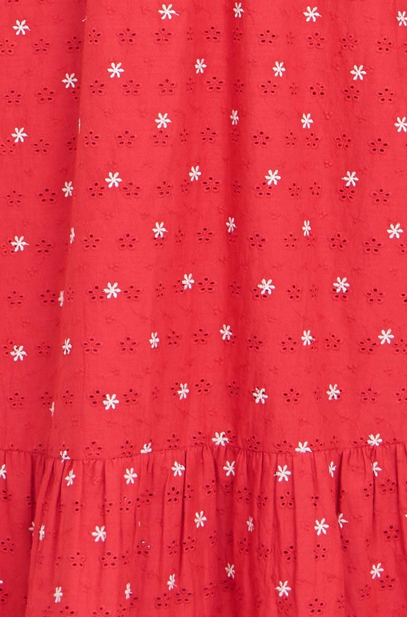 Yumi Red Broderie Anglaise Wrap Midi Dress with Flower Embroidery