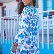 Yumi Blue Floral Tencel Beach Tunic