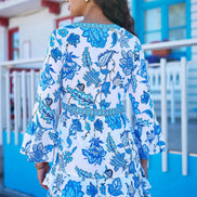 Yumi Blue Floral Tencel Beach Tunic