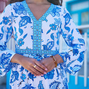 Yumi Blue Floral Tencel Beach Tunic
