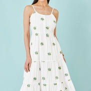 Yumi White Cotton Embroidered Broderie Anglaise Midi Sun Dress