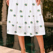 Yumi White Cotton Embroidered Broderie Anglaise Midi Sun Dress