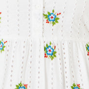 Yumi White Cotton Embroidered Broderie Anglaise Midi Sun Dress