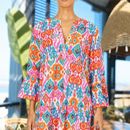 Yumi Multicolour Ikat Print Viscose Beach Tunic